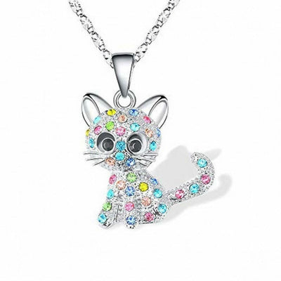Halskette mit Babykatzen & bunten Zirkonia – aus 925er Silber