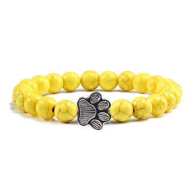 Naturstein-Armband mit Pfotenanhänger – Elastisches Perlenarmband für Damen & Herren