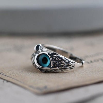 Einstellbarer Glücks Eulen Ring aus Silber mit Opal