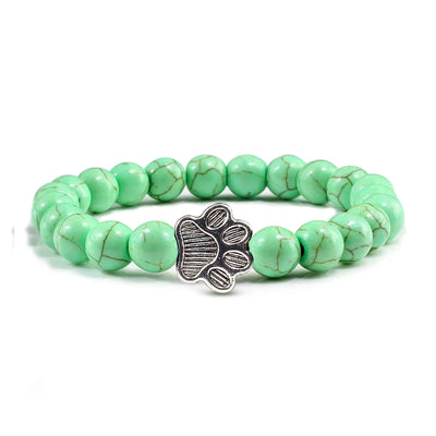 Naturstein-Armband mit Pfotenanhänger – Elastisches Perlenarmband für Damen & Herren