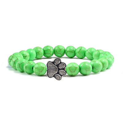 Naturstein-Armband mit Pfotenanhänger – Elastisches Perlenarmband für Damen & Herren