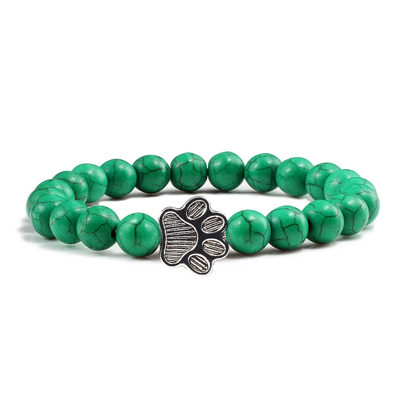 Naturstein-Armband mit Pfotenanhänger – Elastisches Perlenarmband für Damen & Herren
