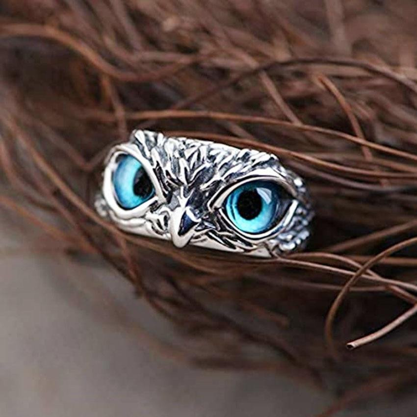 Einstellbarer Glücks Eulen Ring aus Silber mit Opal