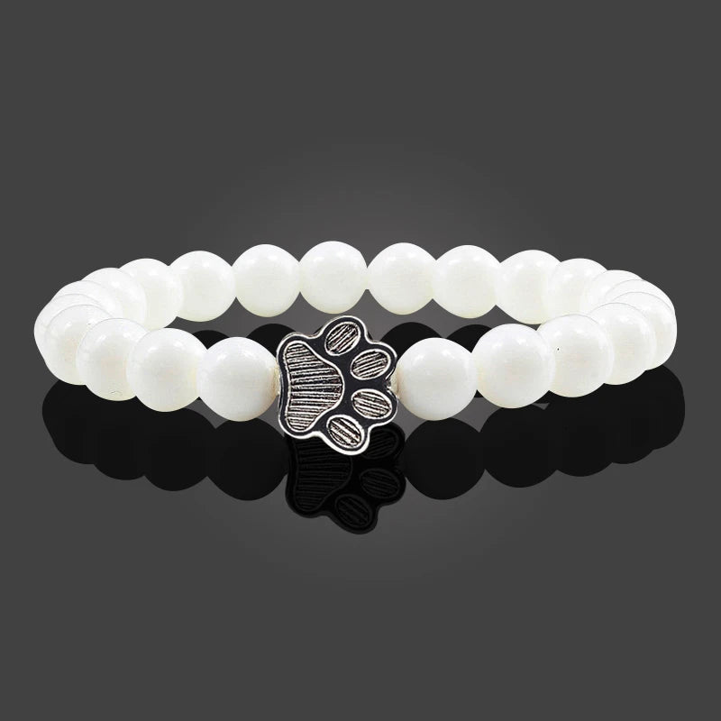 Naturstein-Armband mit Pfotenanhänger – Elastisches Perlenarmband für Damen & Herren