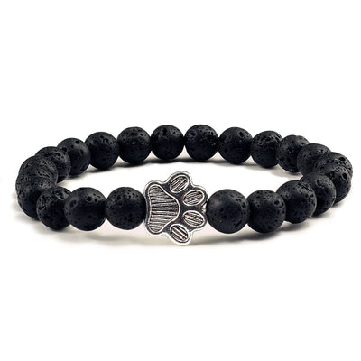 Naturstein-Armband mit Pfotenanhänger – Elastisches Perlenarmband für Damen & Herren