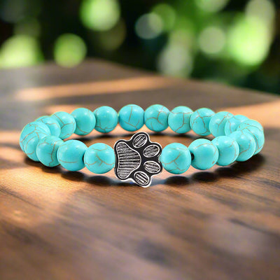 Naturstein-Armband mit Pfotenanhänger – Elastisches Perlenarmband für Damen & Herren