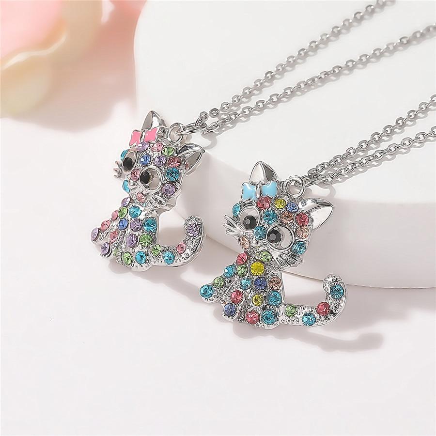 Halskette mit Babykatzen & bunten Zirkonia – aus 925er Silber
