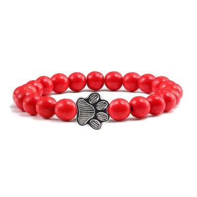 Naturstein-Armband mit Pfotenanhänger – Elastisches Perlenarmband für Damen & Herren