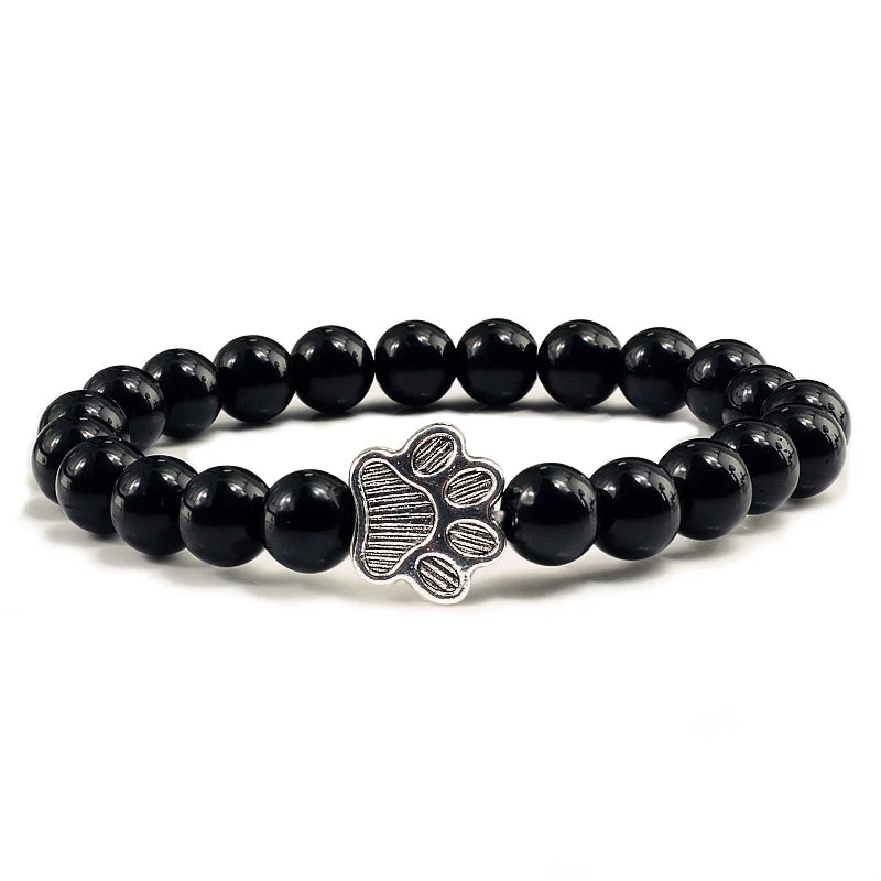 Naturstein-Armband mit Pfotenanhänger – Elastisches Perlenarmband für Damen & Herren