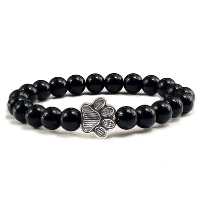 Naturstein-Armband mit Pfotenanhänger – Elastisches Perlenarmband für Damen & Herren