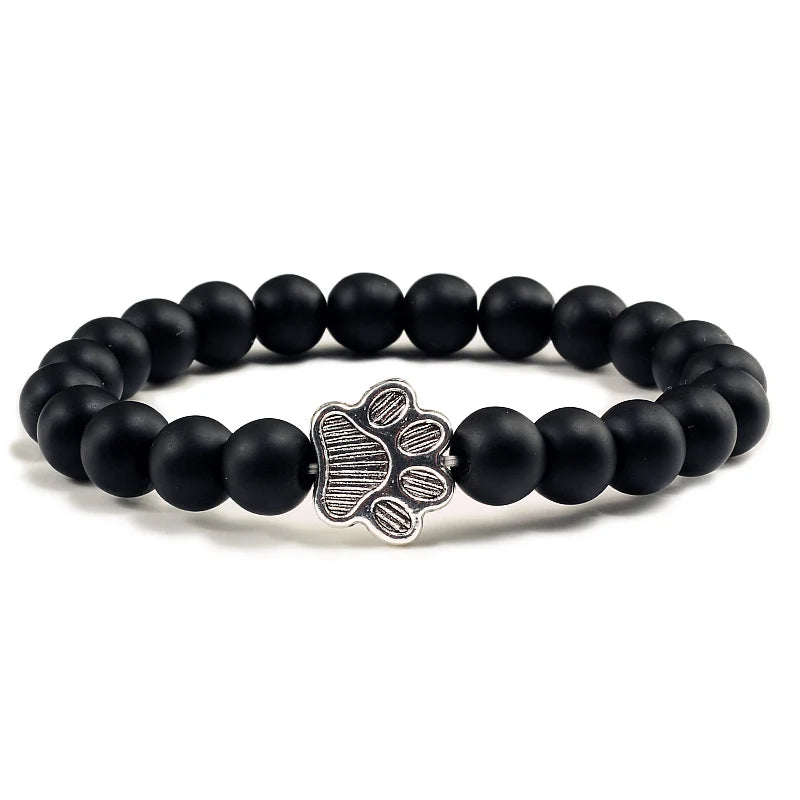Naturstein-Armband mit Pfotenanhänger – Elastisches Perlenarmband für Damen & Herren