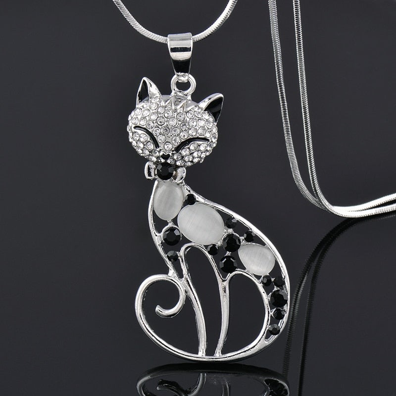 Katzen Halskette in 925er Silber mit Zirkonia