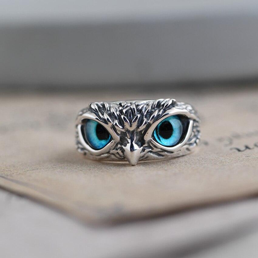 Einstellbarer Glücks Eulen Ring aus Silber mit Opal