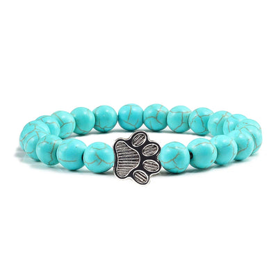 Naturstein-Armband mit Pfotenanhänger – Elastisches Perlenarmband für Damen & Herren