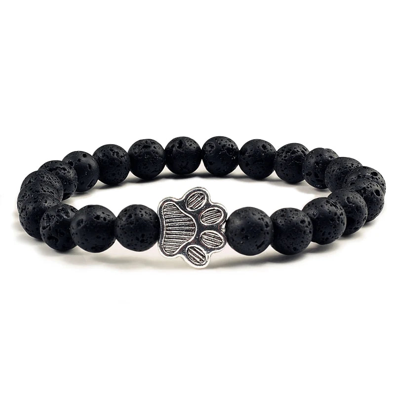 Naturstein-Armband mit Pfotenanhänger – Elastisches Perlenarmband für Damen & Herren