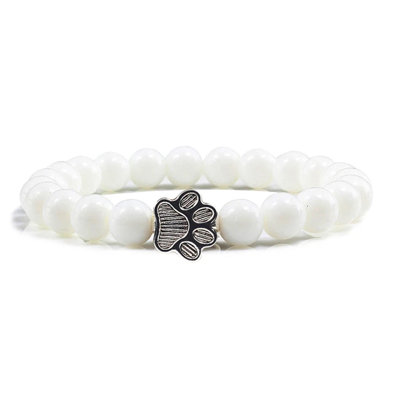 Naturstein-Armband mit Pfotenanhänger – Elastisches Perlenarmband für Damen & Herren