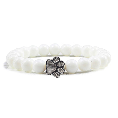 Naturstein-Armband mit Pfotenanhänger – Elastisches Perlenarmband für Damen & Herren
