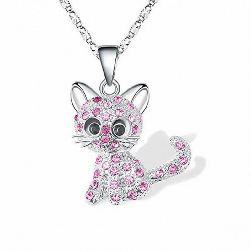 Halskette mit Babykatzen & bunten Zirkonia – aus 925er Silber
