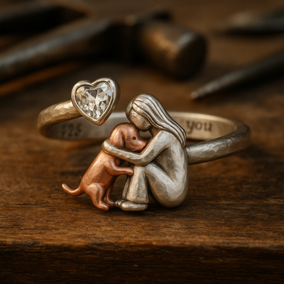 Handgefertigter Glücksring aus 925er Silber und weißem Zirkonia – Verstellbarer Ring