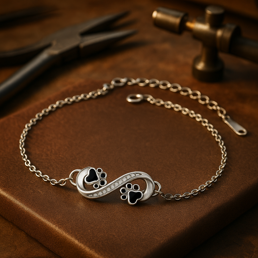 Unendlichkeits-Symbol Armband mit Pfötchen-Anhänger & Zirkonia