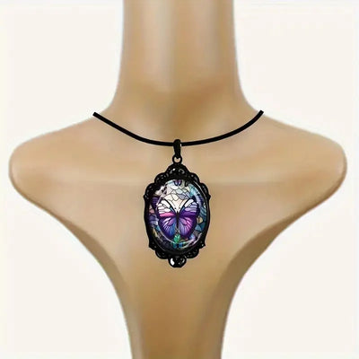 Stunning Butterfly Pendant Necklace - Vibrant Purple Hue, Delicate Pattern, Elegant Oval Shape,- Perfect Gift Option for Women