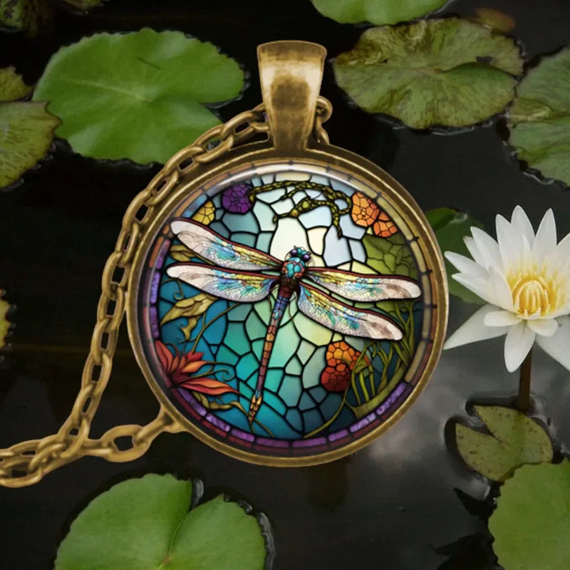 Round Bird Cat Dragonfly Fox Cabochon Glass Pendant Necklace For Women Girls Forest Animal Jewelry