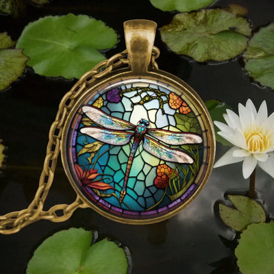 Round Bird Cat Dragonfly Fox Cabochon Glass Pendant Necklace For Women Girls Forest Animal Jewelry