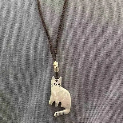 New Creative Cute Retro Cat Pendant Necklace For Women Retro Ethnic Style Kitten Star Beads Rope Chain Choker Party Jewelry Gift