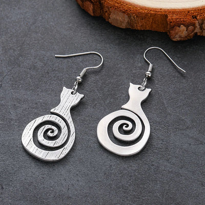 Vintage Hollow Spiral Symbol Cat Earrings for Women Gothic Simple Animal Dangle Earring Wedding Birthday Gift Statement Jewelry