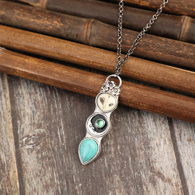 Western Style Women's Turquoise Stone Bar Pendant Necklace with Owl Fashionable Necklaces
