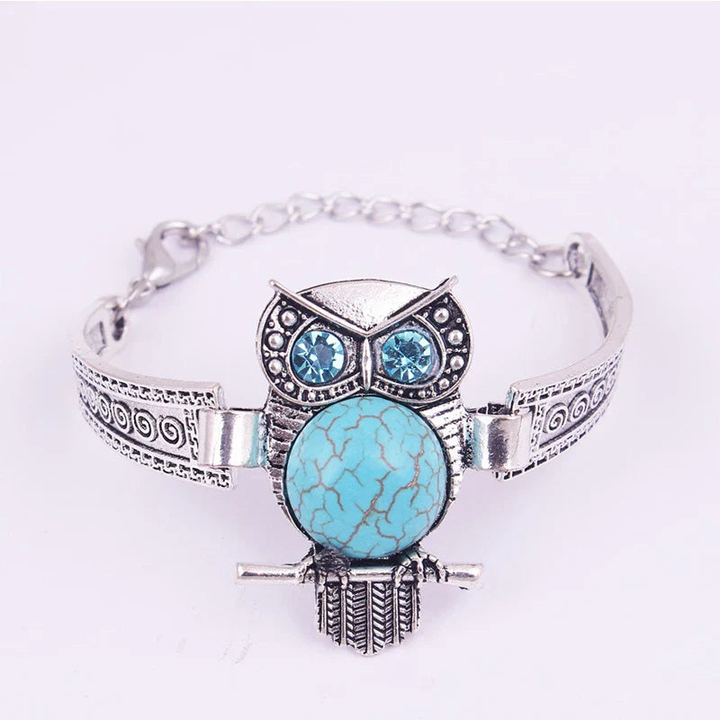 Classical Vintage Owl Turquoises Bracelet & Bangles for women men fashion jewelry silver plated Charm Friendship Bracelet