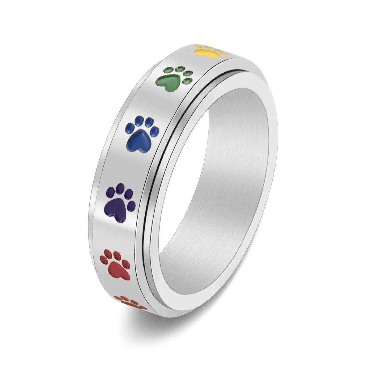 Drehbarer Anti-Stress-Ring mit Pfoten – Edelstahlring mit Regenbogenfarben