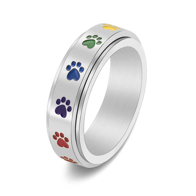 Drehbarer Anti-Stress-Ring mit Pfoten – Edelstahlring mit Regenbogenfarben