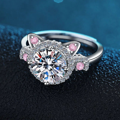 Verstellbarer Katzenring mit Zirkonia – Niedlicher Damenring