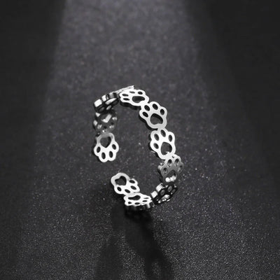 Pfotenring aus Edelstahl – Verstellbarer Fingerring mit Tiermotiv für Damen