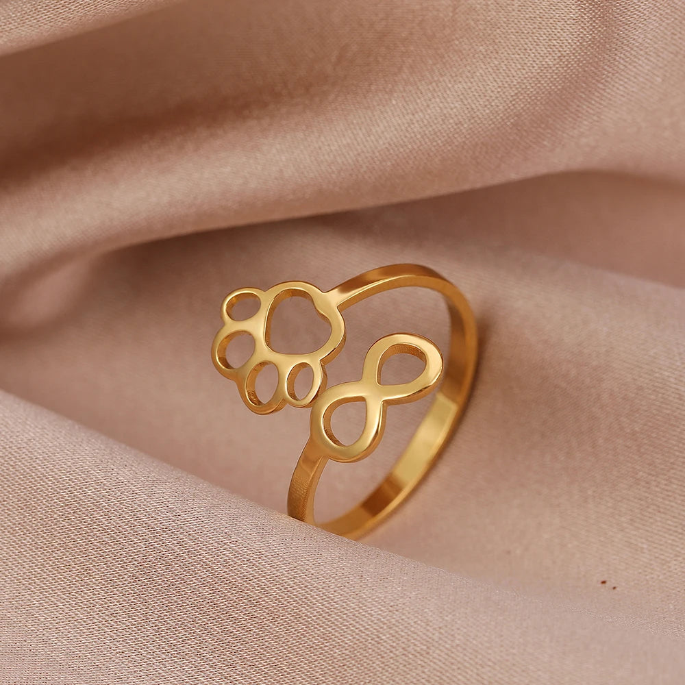 Verstellbarer Infinity-Pfotenring aus Edelstahl – Symbolischer Partnerring für Damen