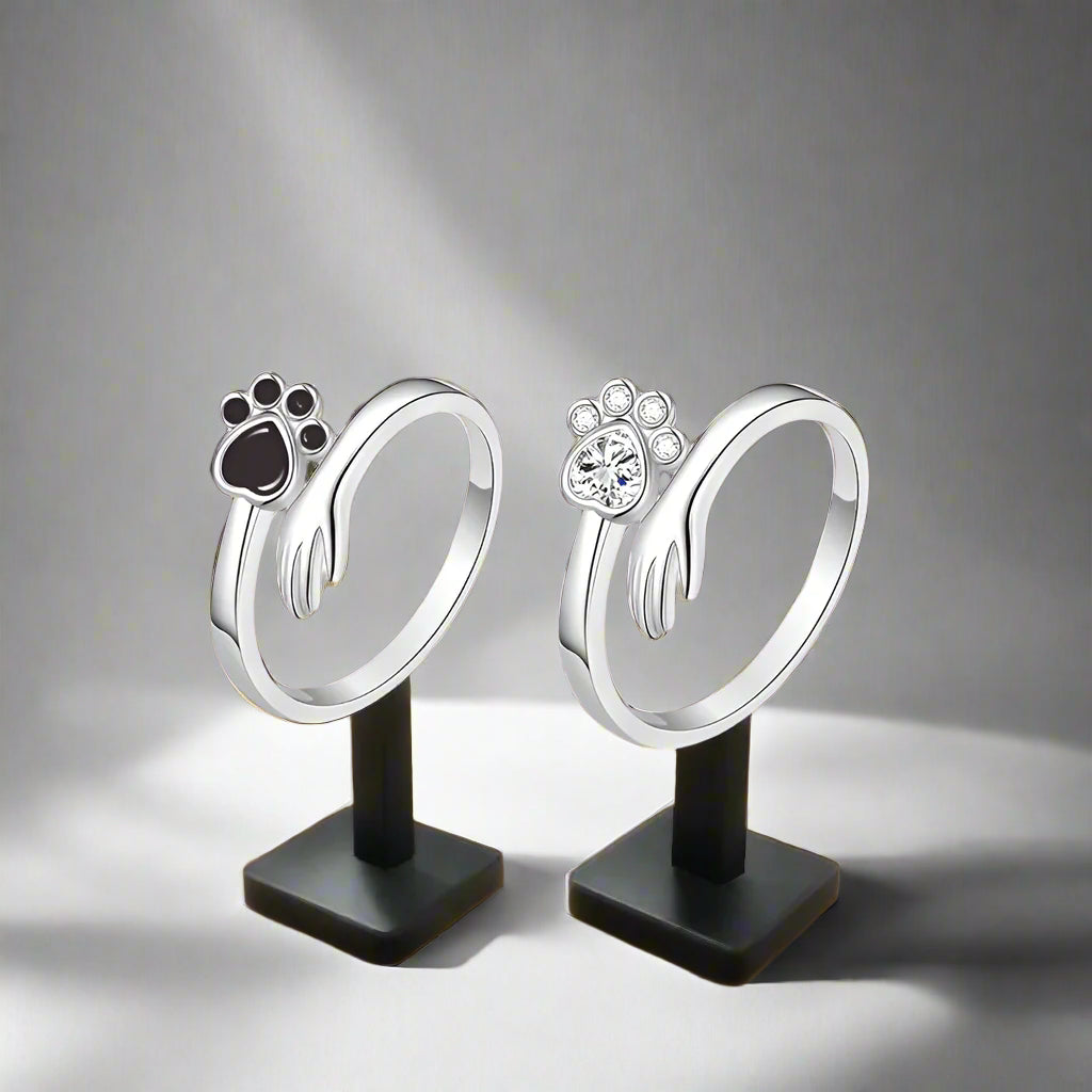 Verstellbarer Pfotenring aus 925er Silber – Hand-in-Pfote Design