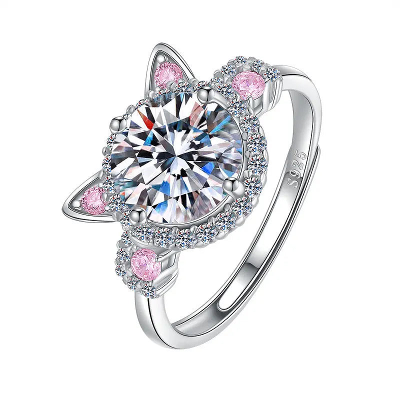 Verstellbarer Katzenring mit Zirkonia – Niedlicher Damenring