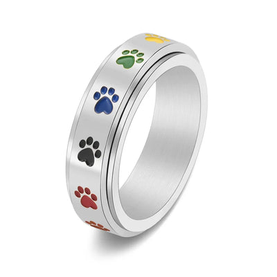 Drehbarer Anti-Stress-Ring mit Pfoten – Edelstahlring mit Regenbogenfarben