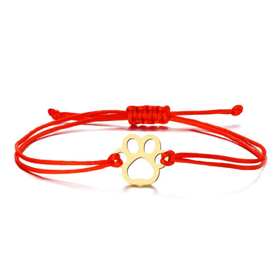 Verstellbares Pfotenarmband mit schwarzer & roter Kordel