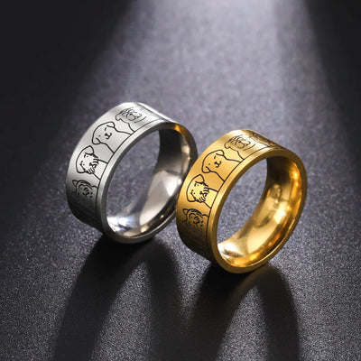 Breiter Edelstahlring mit Hundemotiven – Graviertes Design für Damen