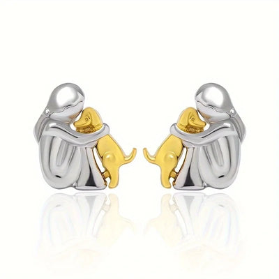 Süße Zweifarbige Umarmungs Ohrstecker in Silber & Gold