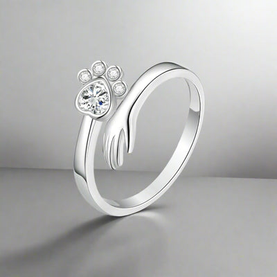 Verstellbarer Pfotenring aus 925er Silber – Hand-in-Pfote Design