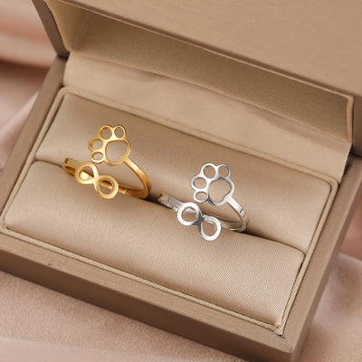Verstellbarer Infinity-Pfotenring aus Edelstahl – Symbolischer Partnerring für Damen