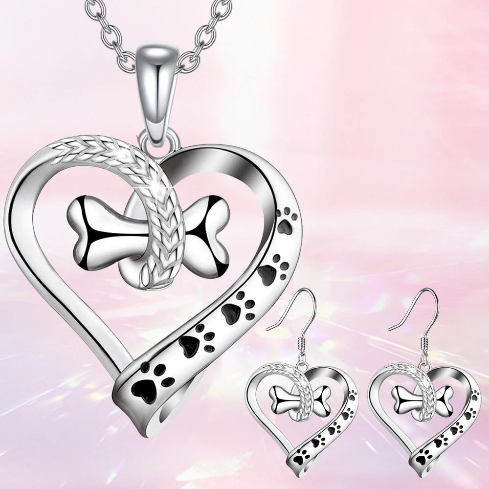 Schmuckset mit Hundepfote, Herz & Knochen – 2-teiliges Set