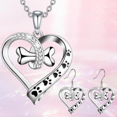 Schmuckset mit Hundepfote, Herz & Knochen – 2-teiliges Set