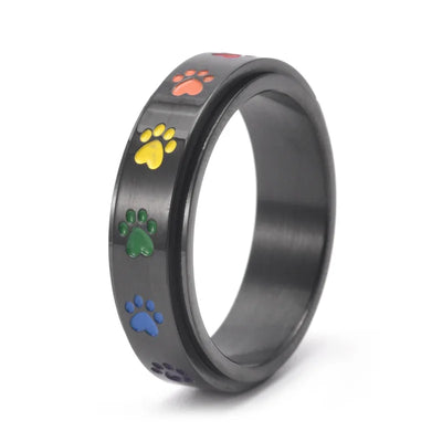 Drehbarer Anti-Stress-Ring mit Pfoten – Edelstahlring mit Regenbogenfarben