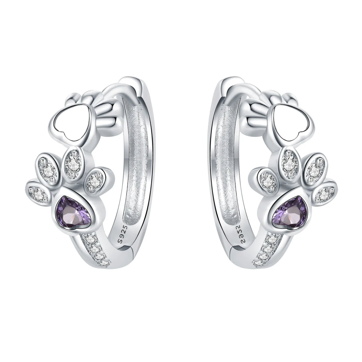 Pfoten-Creolen aus 925 Sterling Silber – Zirkonia & Herzstein Ohrschmuck für Damen