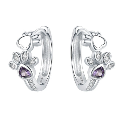 Pfoten-Creolen aus 925 Sterling Silber – Zirkonia & Herzstein Ohrschmuck für Damen