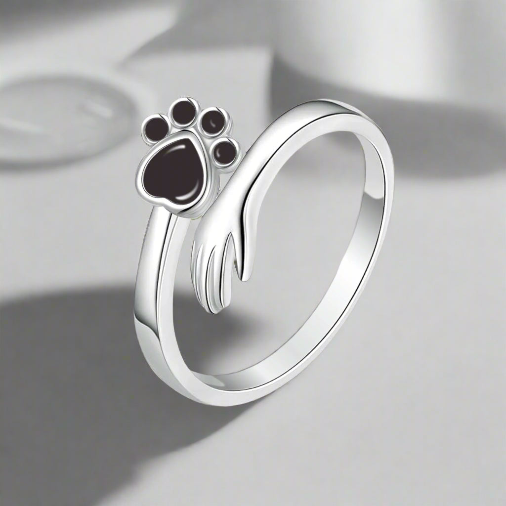 Verstellbarer Pfotenring aus 925er Silber – Hand-in-Pfote Design